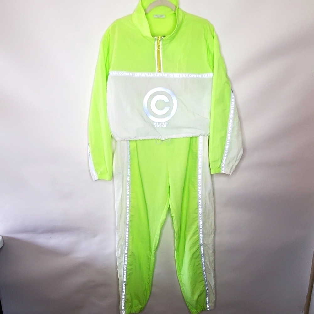 ASOS Design x Christian Cowan Tracksuit Size 12 Nylon Jacket‎ and Joggers Neon